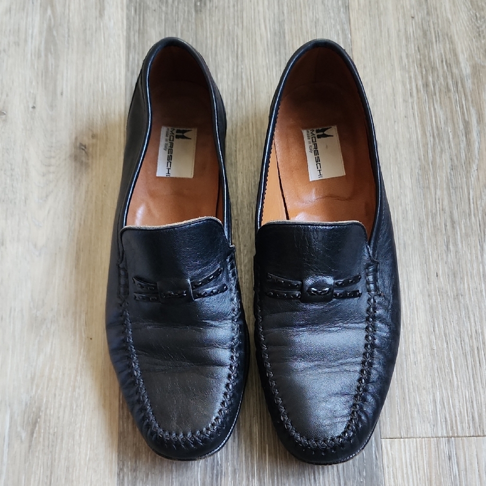 Moreschi Black Leather Men's Slip-On Loafers